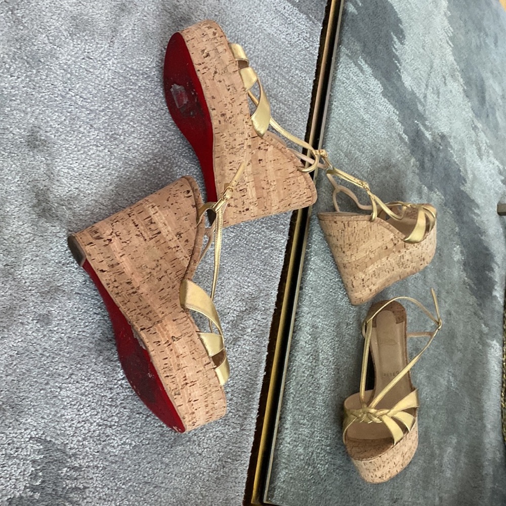 Gold Strap Platform Wedge Sandals - image 5